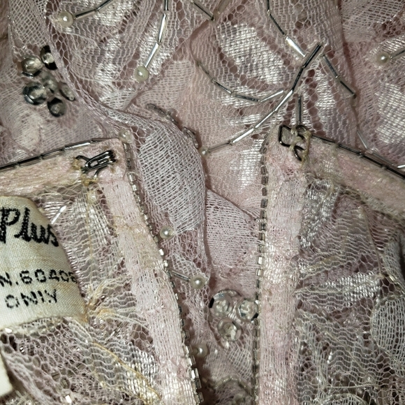 Vtg Judith Ann Plus Pink Dress Sz 2X 18-20 Floral Bead Sequin Drop Waist Flapper - Picture 12 of 16